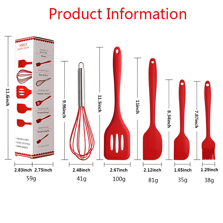 Wholesale 5Pcs Bpa Free Heat Resistant Non Stick Silicone Spatula Kitchen Wares Set Cooking Utensil