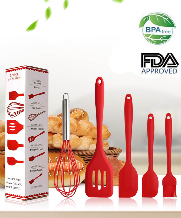 Wholesale 5Pcs Bpa Free Heat Resistant Non Stick Silicone Spatula Kitchen Wares Set Cooking Utensil