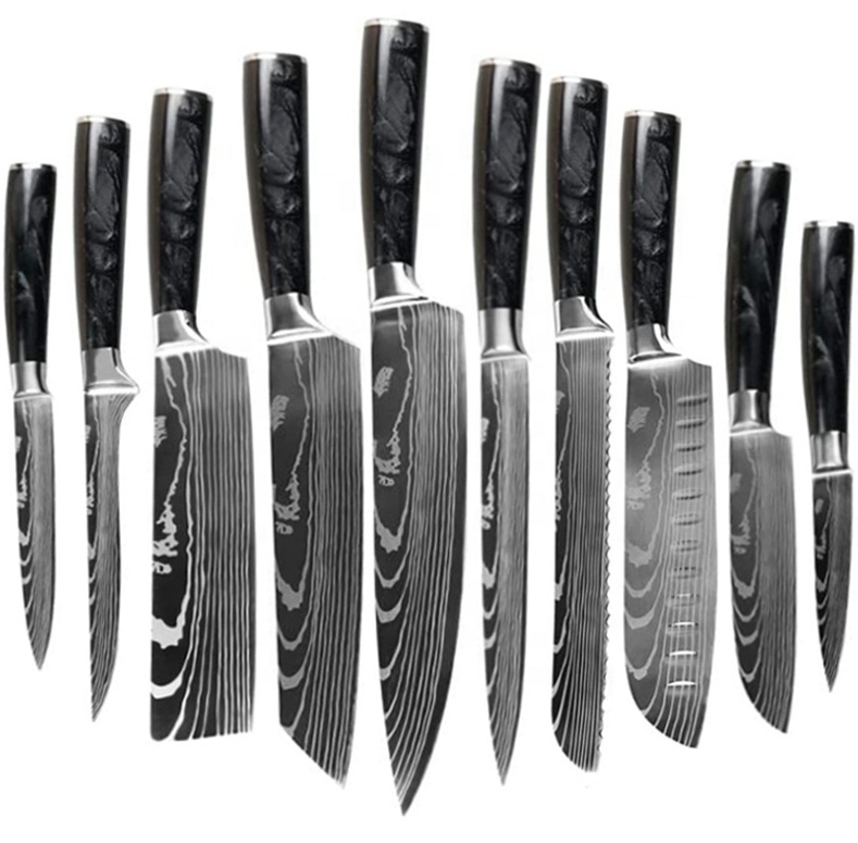 10 Pieces Black Resina Handle Kitchen Chef Slicing Knives Stainless Steel Kitchen Knife Set With Home And Kitchen 2023