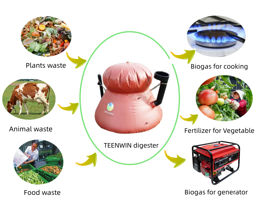 portable small mini home biogas bio gas digester reactor biodigestor home production system balloon bag tank