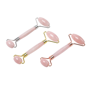 Rose Quartz Facial Roller Jade Roller Welded Metal Frame 100% Natural Rose Quartz Stone Silver