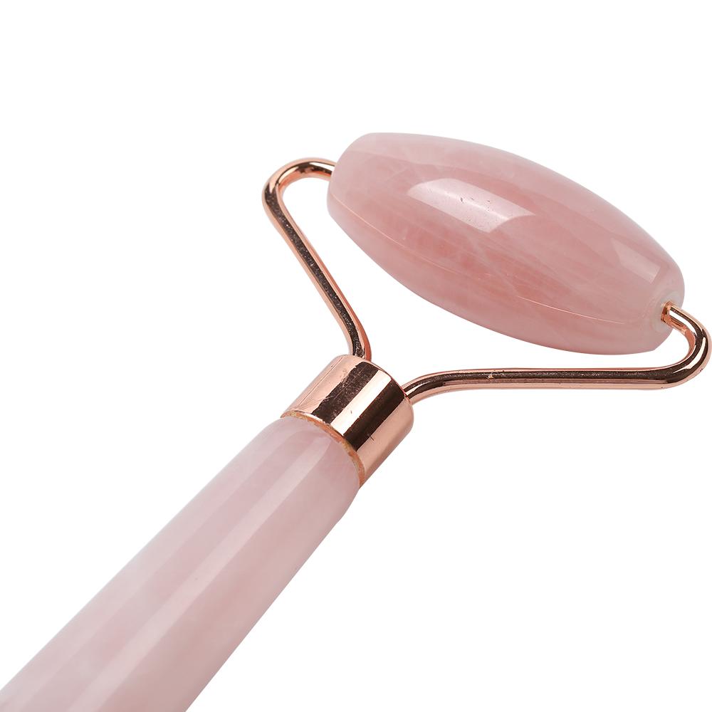 Rose Quartz Facial Roller Jade Roller Welded Metal Frame 100% Natural Rose Quartz Stone Silver