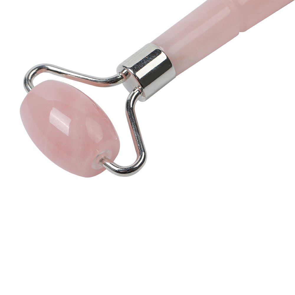 Rose Quartz Facial Roller Jade Roller Welded Metal Frame 100% Natural Rose Quartz Stone Silver