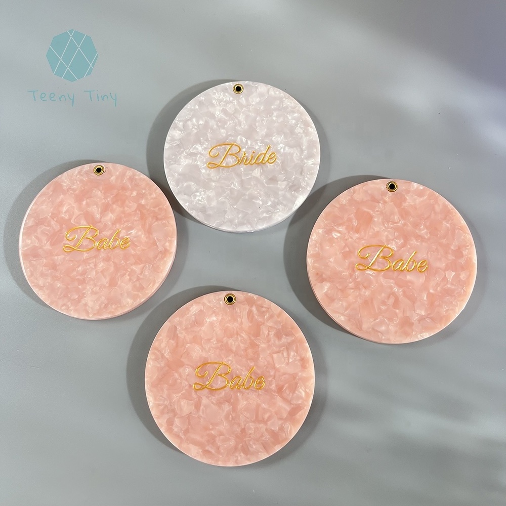 Teenytiny Bulk Order Wholesale Round Shape Wedding Theme Color Pink White Marble Acetate Bride Pocket Mirror