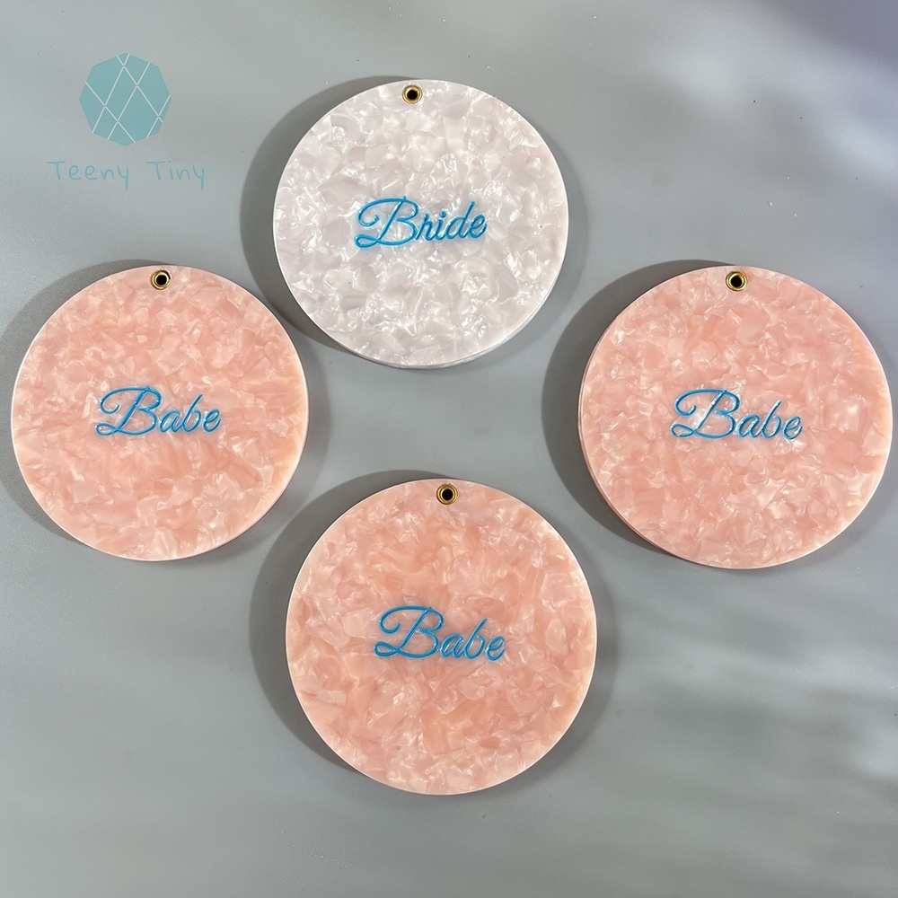 Teenytiny Bulk Order Wholesale Round Shape Wedding Theme Color Pink White Marble Acetate Bride Pocket Mirror