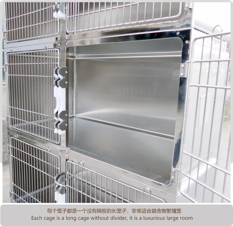 Professional Animal Clinic Stainless Steel Indoor  Customize Veterinary Cat Cage With Wheels  Long cat cages  or cat condos