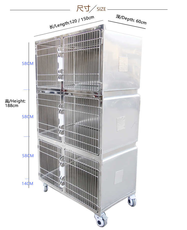 Professional Animal Clinic Stainless Steel Indoor  Customize Veterinary Cat Cage With Wheels  Long cat cages  or cat condos