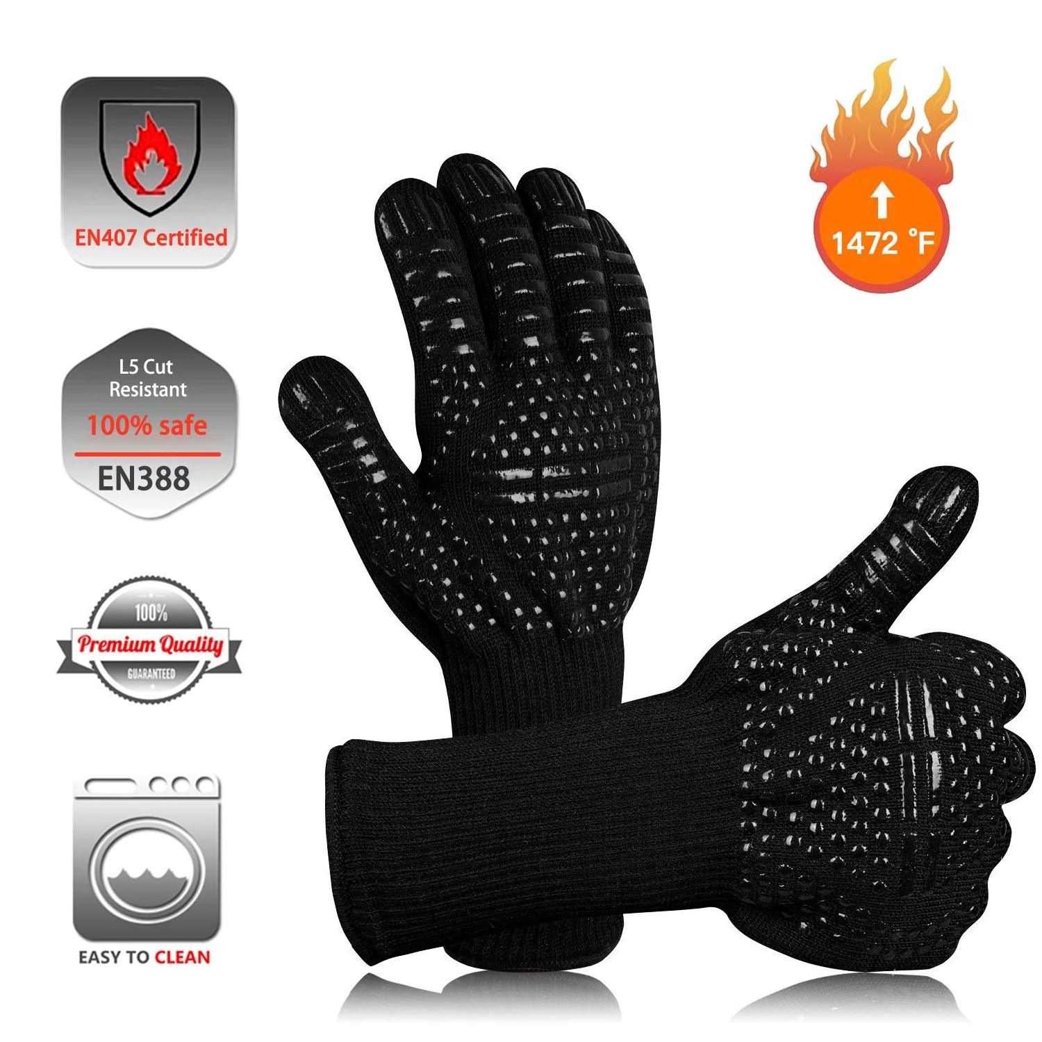 2023 hot sale 1472F Heat Resistant Non-slip Cotton BBQ Grill Gloves with Silicone Coating