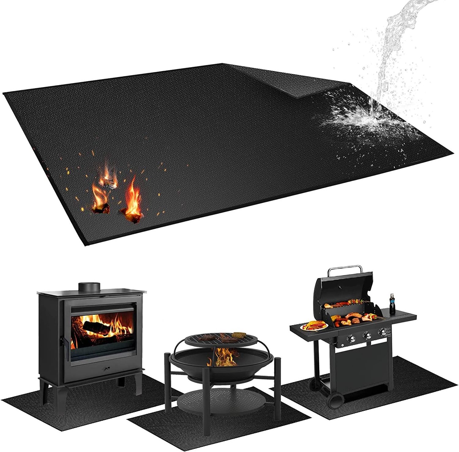 Fiber Glass Silicone Coating Fireproof Fire Pit Mat Premium Deck and Patio Grill Mat BBQ  Grill Mat