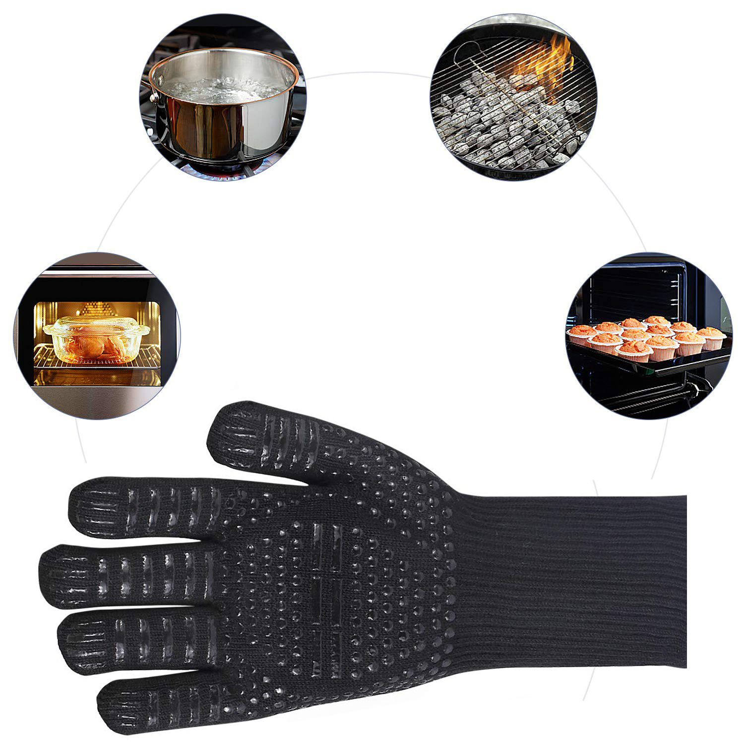 2023 hot sale 1472F Heat Resistant Non-slip Cotton BBQ Grill Gloves with Silicone Coating