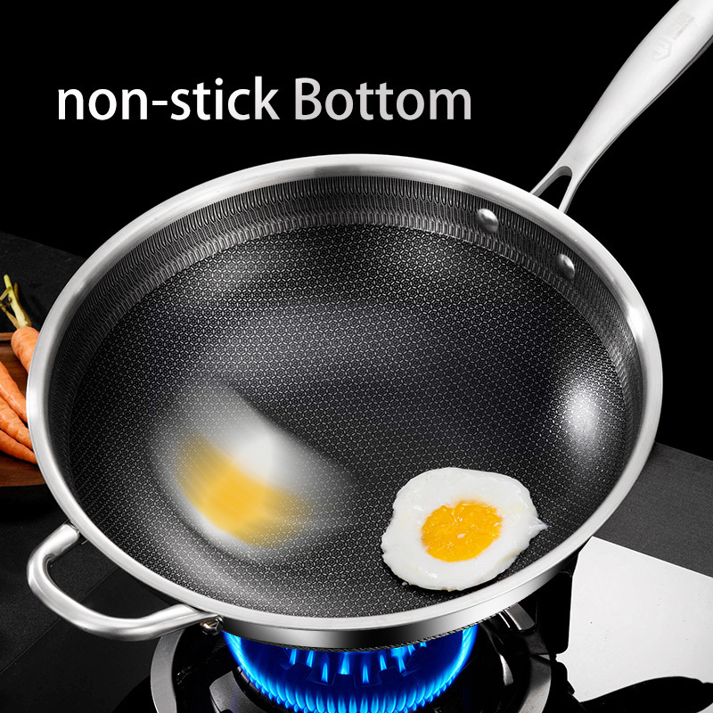 Factory Wholesale Skillet Stainless Steel 316 Non-Stick Wok Frying Pan non stick Honeycomb Wok Set cookware Wok Pan