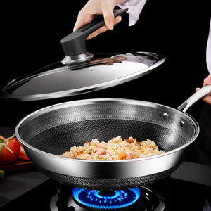 Factory Wholesale Skillet Stainless Steel 316 Non-Stick Wok Frying Pan non stick Honeycomb Wok Set cookware Wok Pan