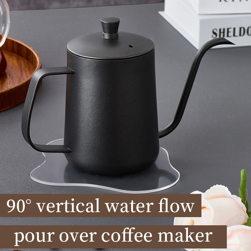 Manual Pour Over Hand Drip Pot With Lid Stainless Steel Spout Long Mouth Hotel Travel Camping Gooseneck Coffee Kettle