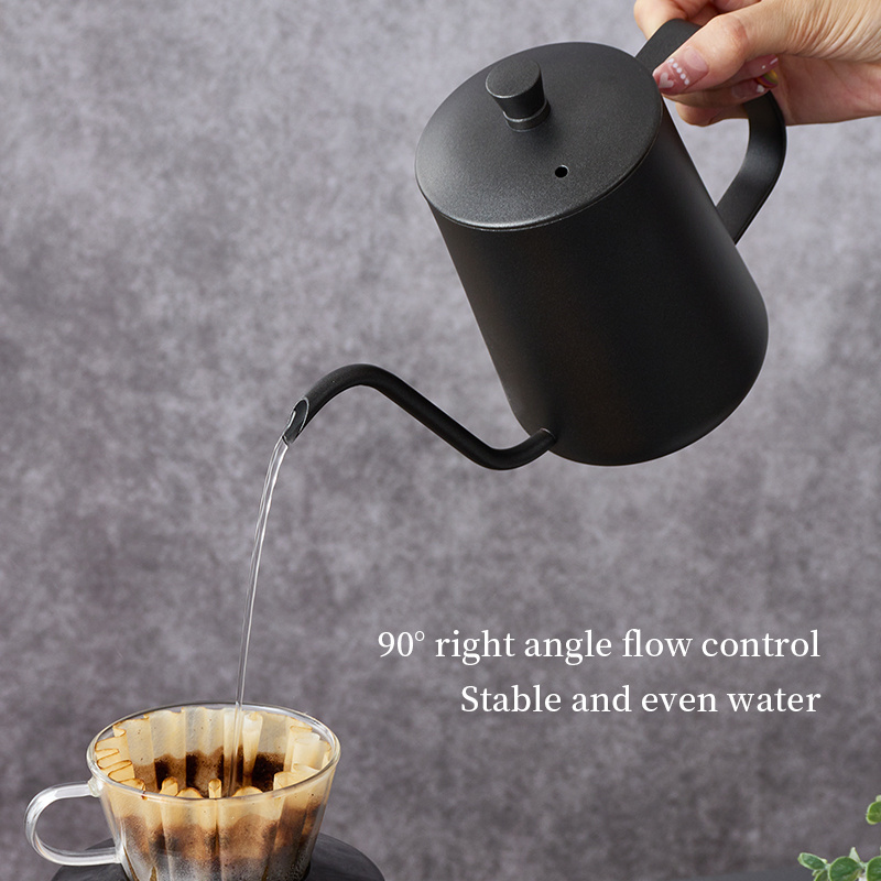 Manual Pour Over Hand Drip Pot With Lid Stainless Steel Spout Long Mouth Hotel Travel Camping Gooseneck Coffee Kettle