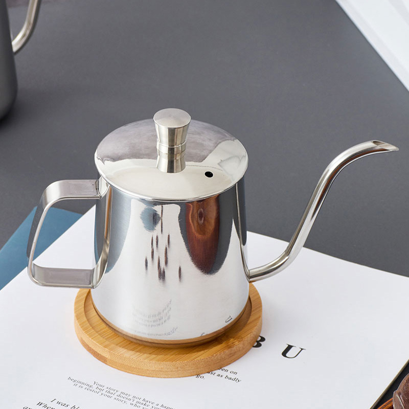 Manual Pour Over Hand Drip Pot With Lid Stainless Steel Spout Long Mouth Hotel Travel Camping Gooseneck Coffee Kettle