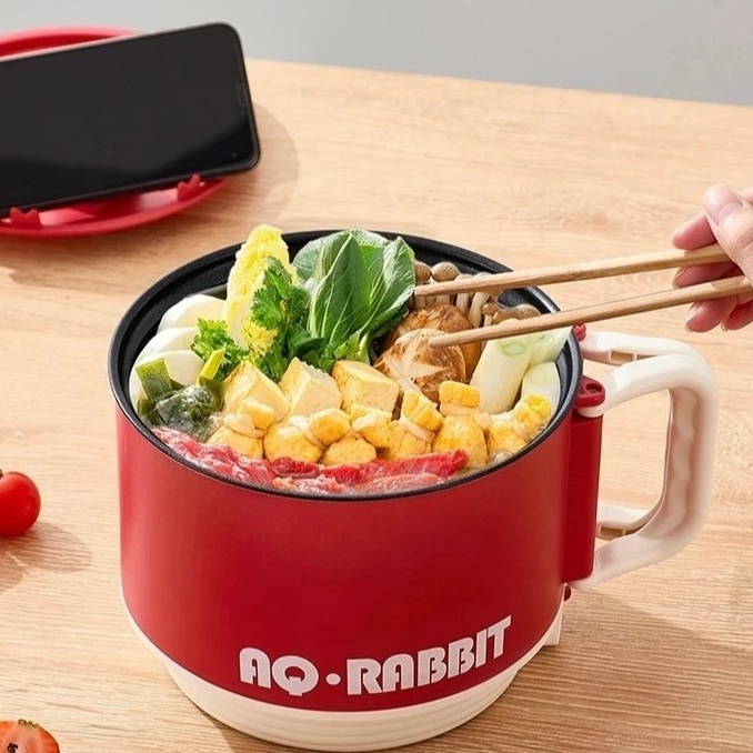 Household Fast Food Electric Cooking Pot Mini Electric Skillet Non-Stick Lazy Instant Noodle Bowl with Lid and Handle