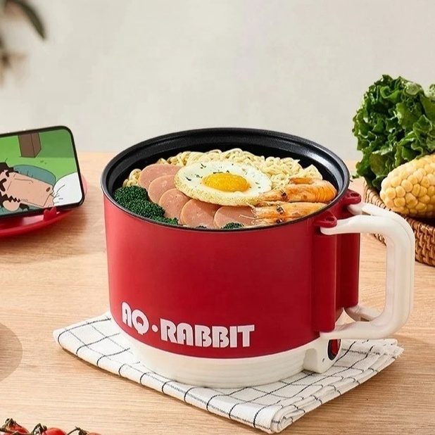 Household Fast Food Electric Cooking Pot Mini Electric Skillet Non-Stick Lazy Instant Noodle Bowl with Lid and Handle