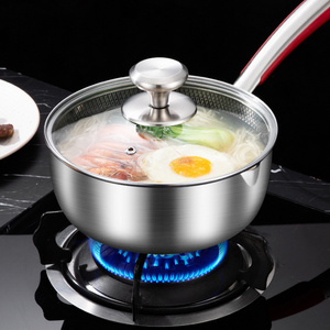 Stainless steel cooking soup pot cookware kitchen boiling water plastic handle lid instant noodles milk pot with glass cover