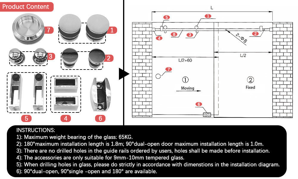 Hot Sale Sliding Glass Door Fittings, Shower Room Frameless Glass Accessories Glass Sliding Door Hardware