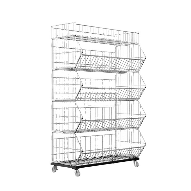 High quality Single-sided 5 tiers wire shelving white basket storage rack for supermarket shelves