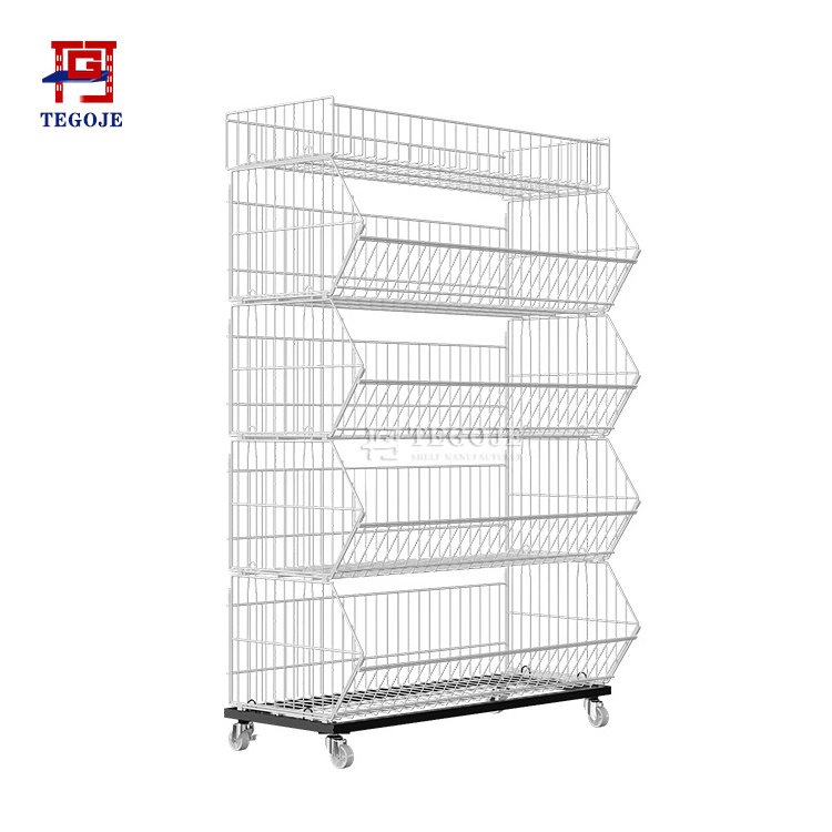 High quality Single-sided 5 tiers wire shelving white basket storage rack for supermarket shelves