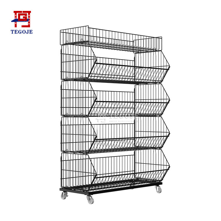 High quality Single-sided 5 tiers wire shelving white basket storage rack for supermarket shelves