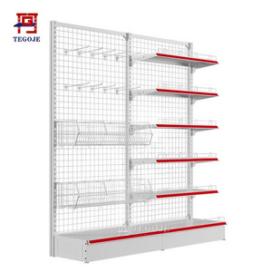 Factory Custom Size Color Logo Convenience Store Display Shelf Double Sided Store Supermarket Wire Mesh Shelf for Grocery Store