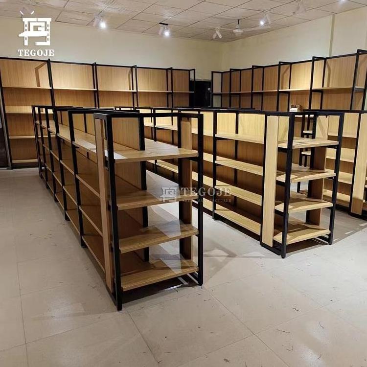 Retail display racks shop shelving display shelving Wooden grocery store display unit