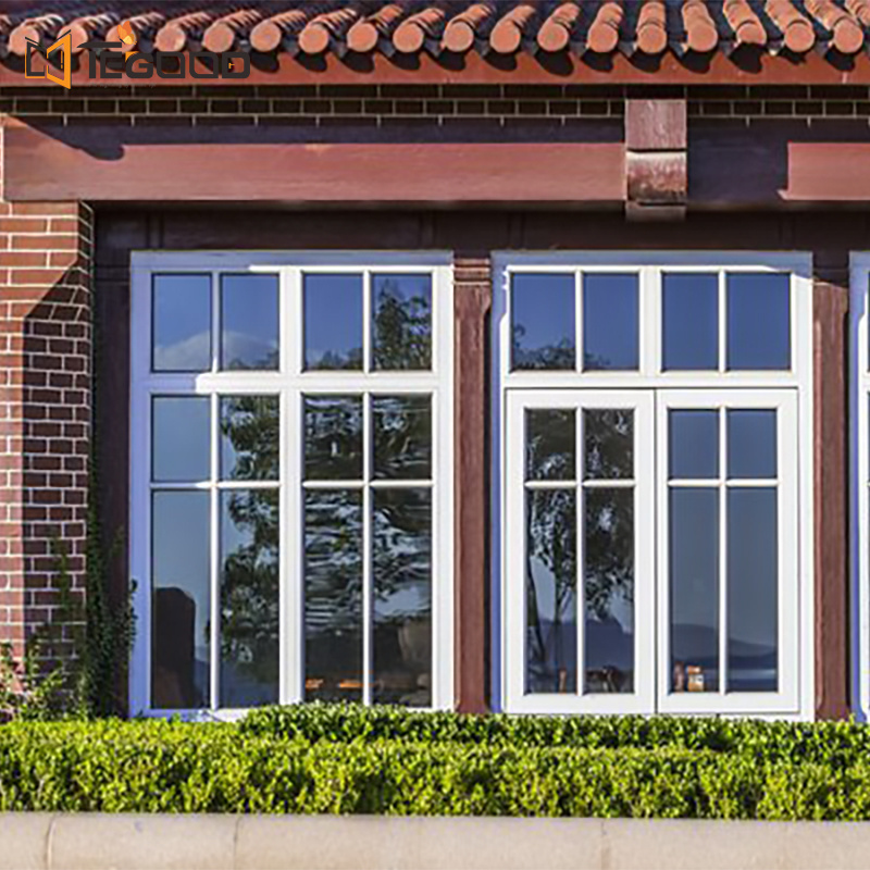 Tegood UPVC Double Glazed Grill design french casement windows upvc french arch window