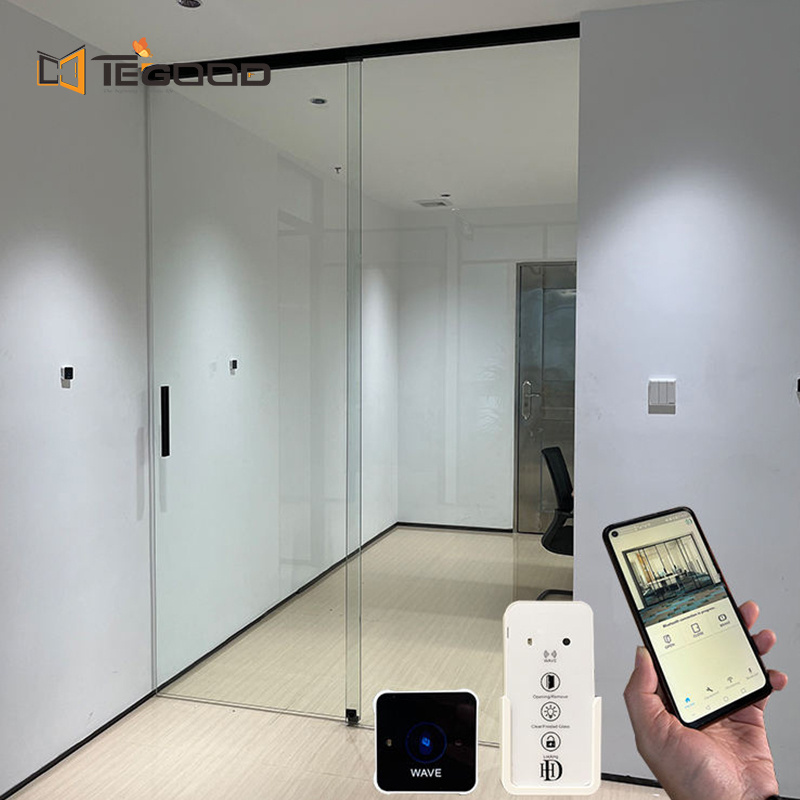 High quality APP Control aluminium automatic double glazed glass sliding pocket door