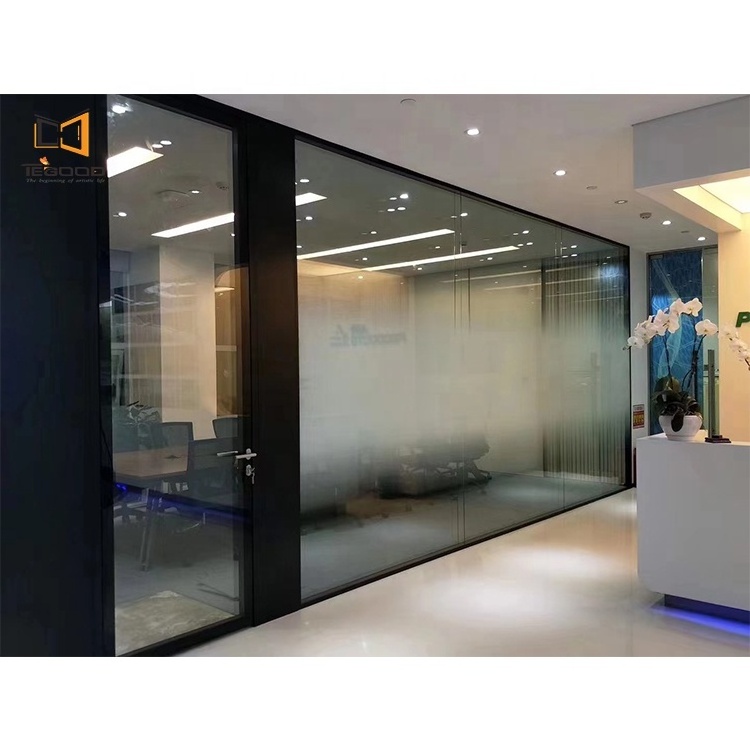 Aluminum Frame Office Single Or Double Glass Partition Soundproof Glass Room Divider