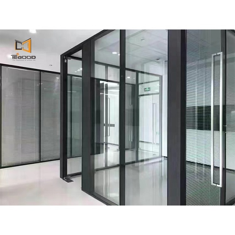 Aluminum Frame Office Single Or Double Glass Partition Soundproof Glass Room Divider