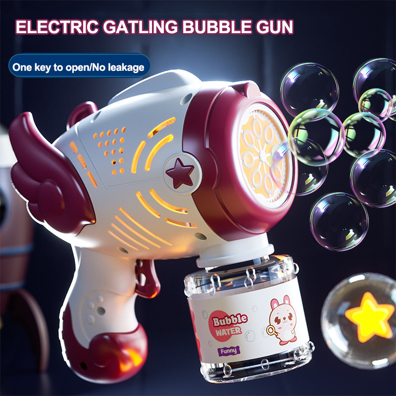 Summer toys 2023  bubble machine 12 holes fully automatic space gatling bubble gun battery operated light up soap bubble gun