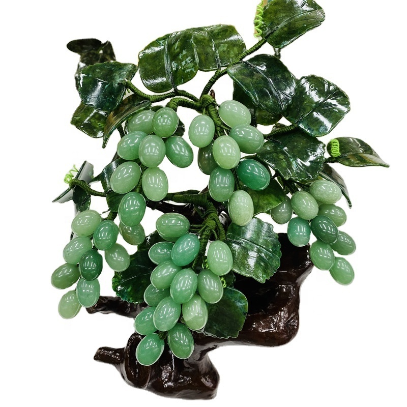 Wholesale Natural Crystal Jade Stone Bonsai Tree Rose Quartz Green Aventurine Quartz Tree Jade Grape Tree