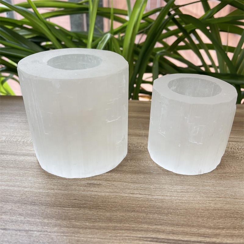 Wholesale 6-10cm Selenite Candle Holders Hand Carved Selenite Candle Holder For Home Decoration