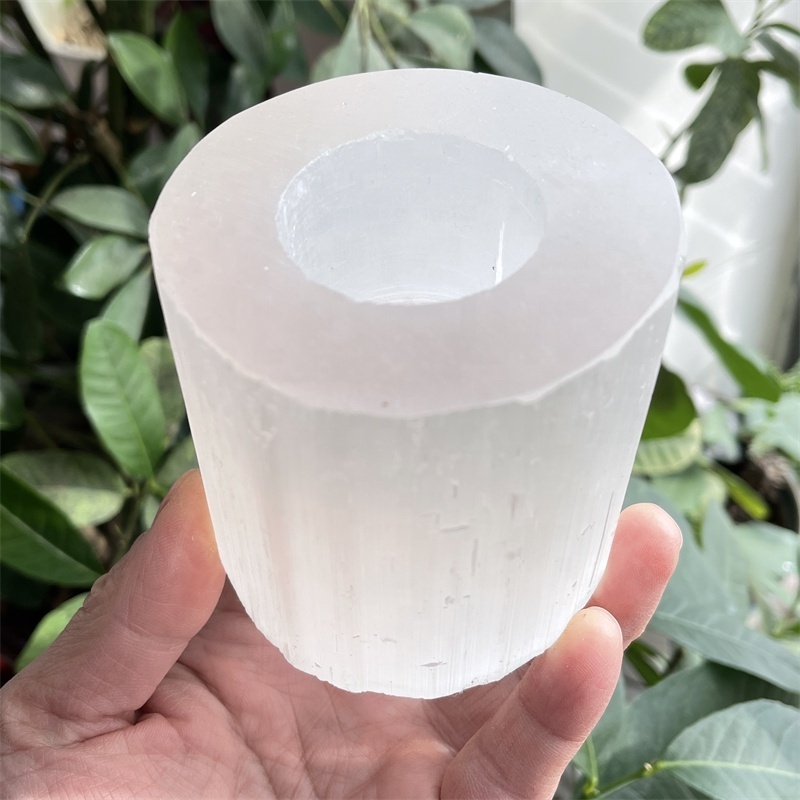 Wholesale 6-10cm Selenite Candle Holders Hand Carved Selenite Candle Holder For Home Decoration