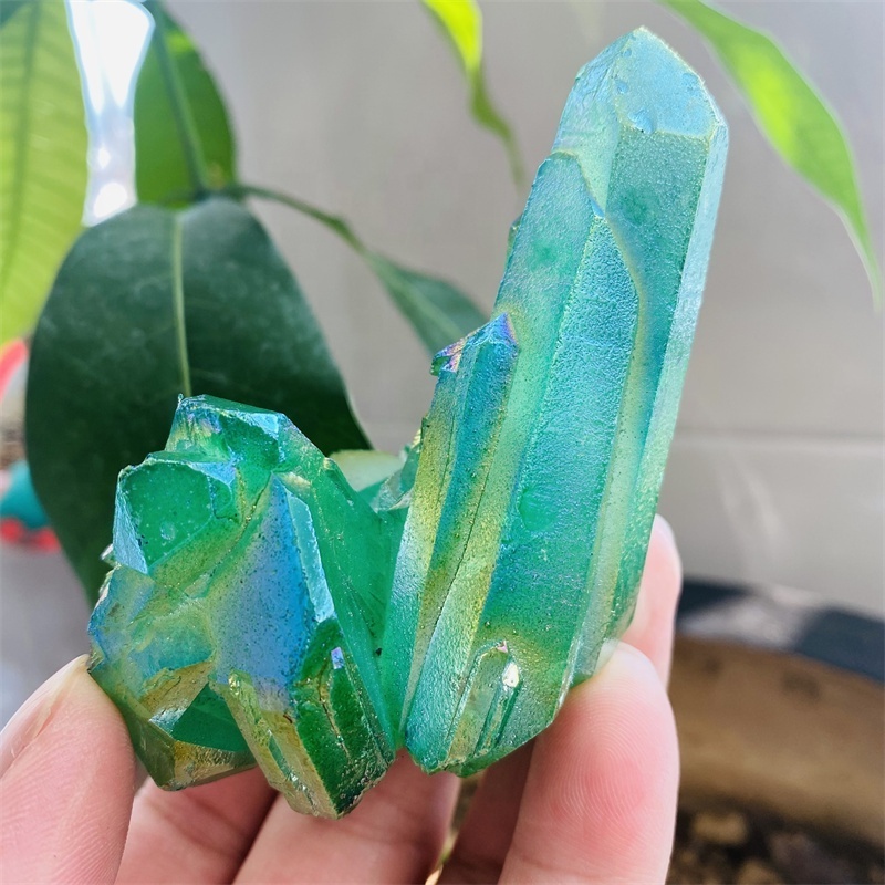 Wholesale Aura Green Quartz Cluster Plated Crystal Cluster