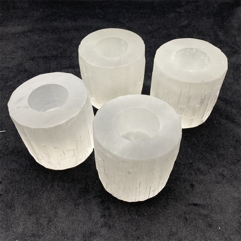 Wholesale 6-10cm Selenite Candle Holders Hand Carved Selenite Candle Holder For Home Decoration