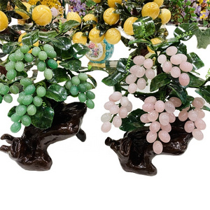 Wholesale Natural Crystal Rose Quartz Aventurine Quartz Jade Stone Grape Tree Jade Fruit Bonsai Tree