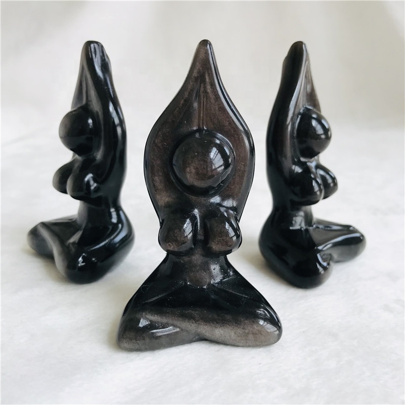 Natural silver obsidian female body crystal yoga goddess model for gift decoration