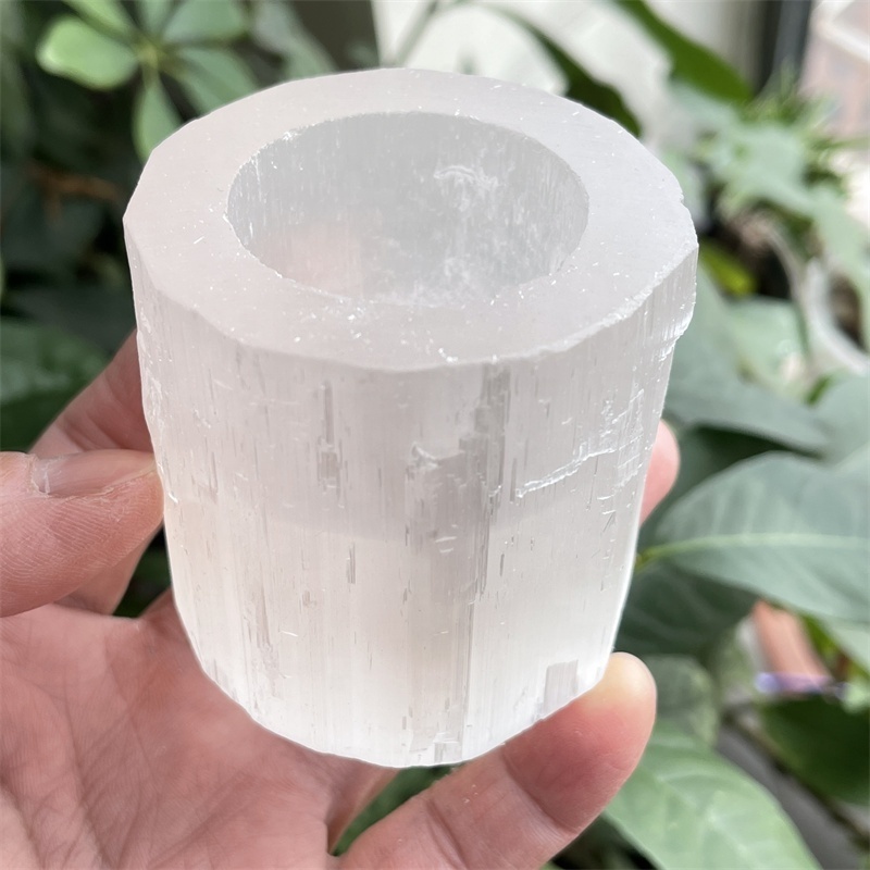 Wholesale 6-10cm Selenite Candle Holders Hand Carved Selenite Candle Holder For Home Decoration