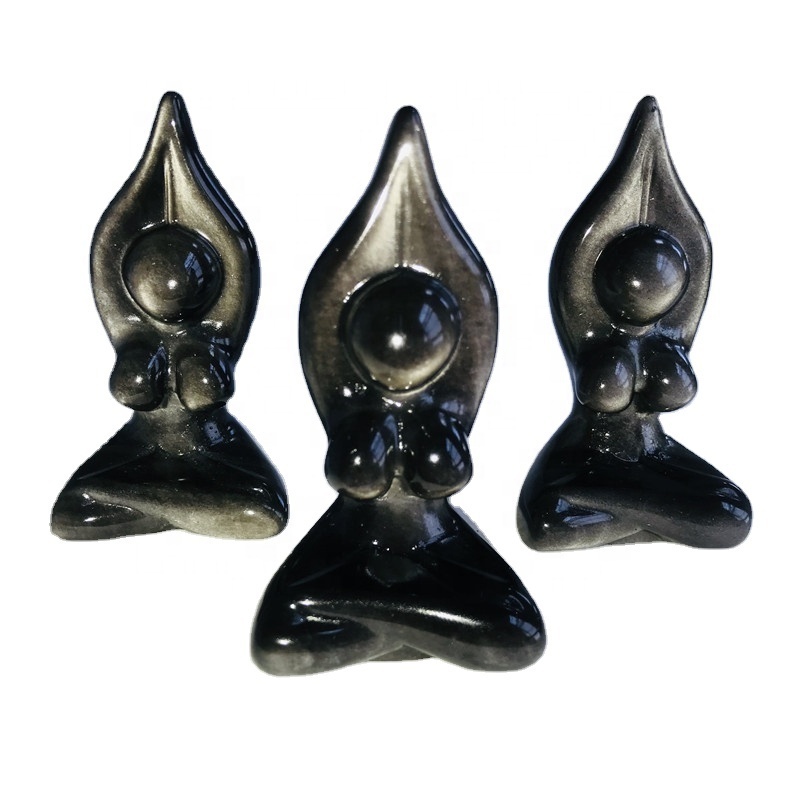 Natural silver obsidian female body crystal yoga goddess model for gift decoration