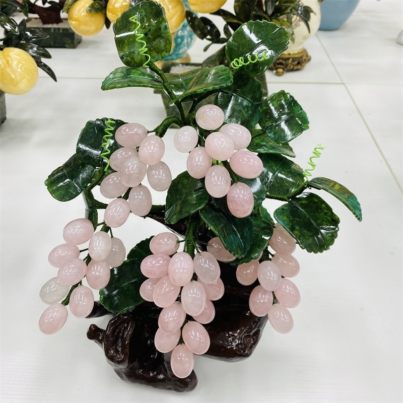 Wholesale Natural Crystal Jade Stone Bonsai Tree Rose Quartz Green Aventurine Quartz Tree Jade Grape Tree