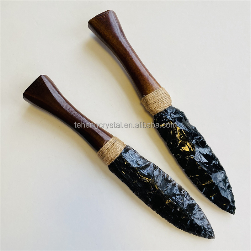 Wholesale New Popular Natural Quartz Gemstone Crystal Carved Sword Black Obsidian Dagger