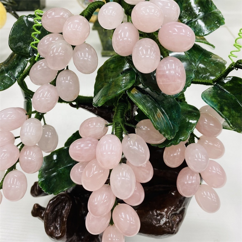 Wholesale Natural Crystal Rose Quartz Aventurine Quartz Jade Stone Grape Tree Jade Fruit Bonsai Tree