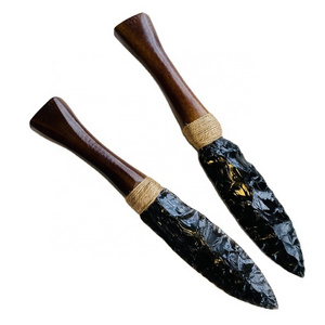 Wholesale New Popular Natural Quartz Gemstone Crystal Carved Sword Black Obsidian Dagger