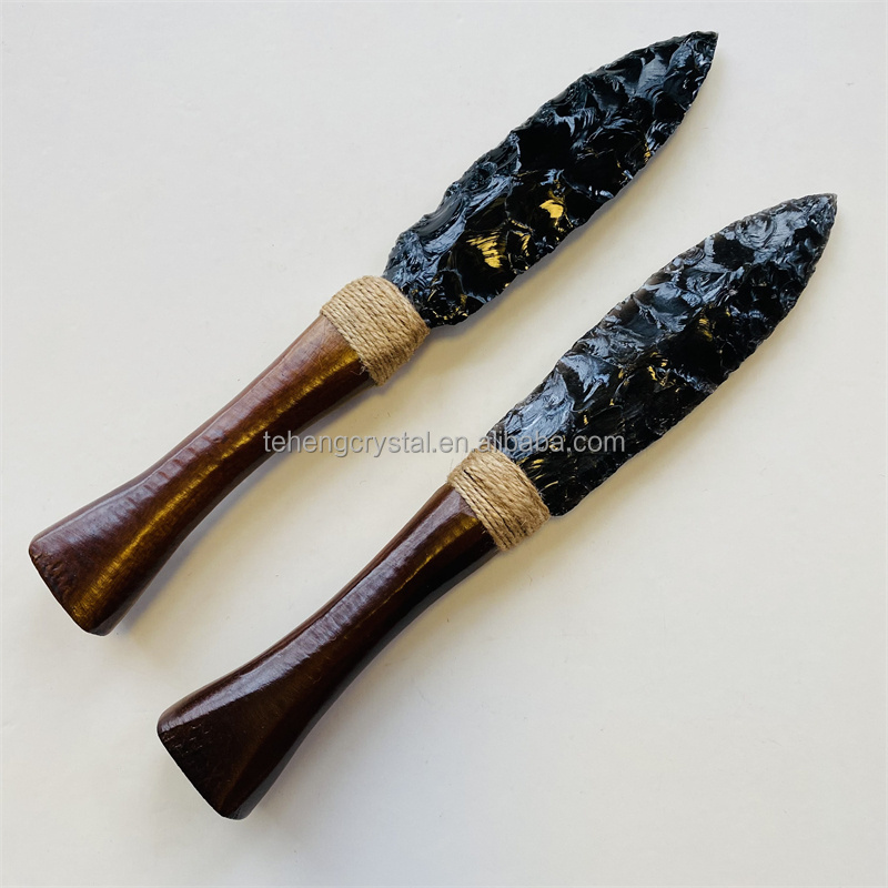 Wholesale New Popular Natural Quartz Gemstone Crystal Carved Sword Black Obsidian Dagger