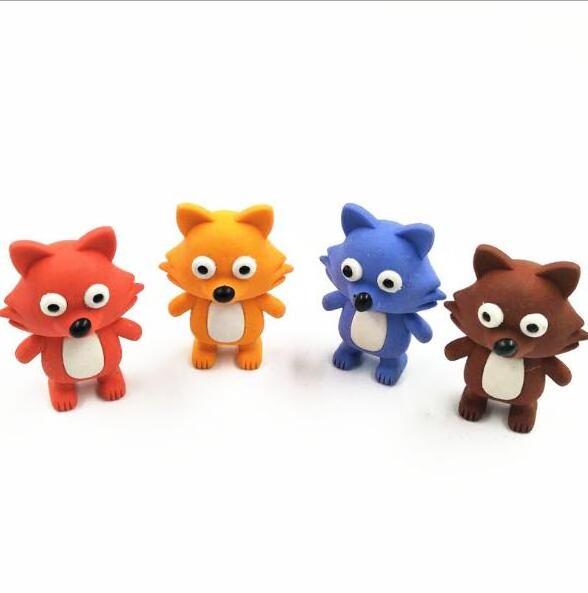 Korean stationery products kawaii school supplies 3D modeling little fox eraser wholesale cute animal novelty mini erasers