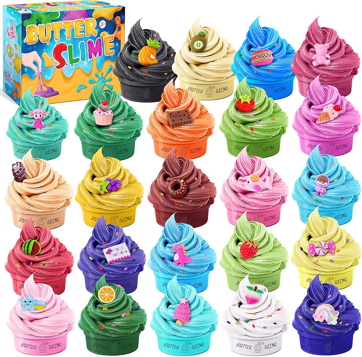 24 Pack Butter Slime Kit for Girls Boys Kids Gifts Scented Fluffy Slime Cute Stuff Party Favor Supplies Toys for Easter