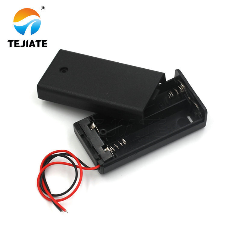 2AA battery holder with cover and switch 3V AA battery Box/Holder/Case with 180MM wire AA battery holder box